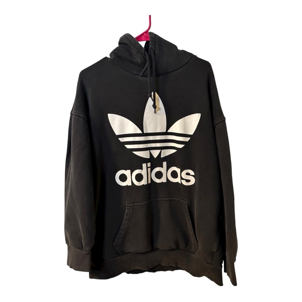 Adidas Classic Iconic Charcoal Black Trefoil Hoodie Sweatshirt Medium 💯% Cotton